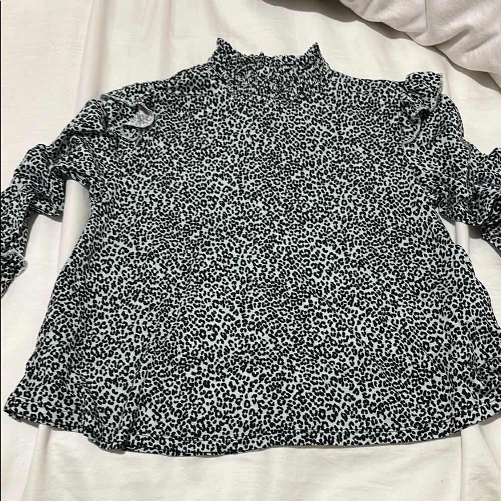 LoveFire S Leopard Print Ruffle Top Black White mock turtleneck rayon spandex